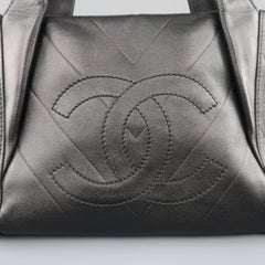 Chanel Black Chevron Embossed Leather CC Logo Mini Tote Handbag