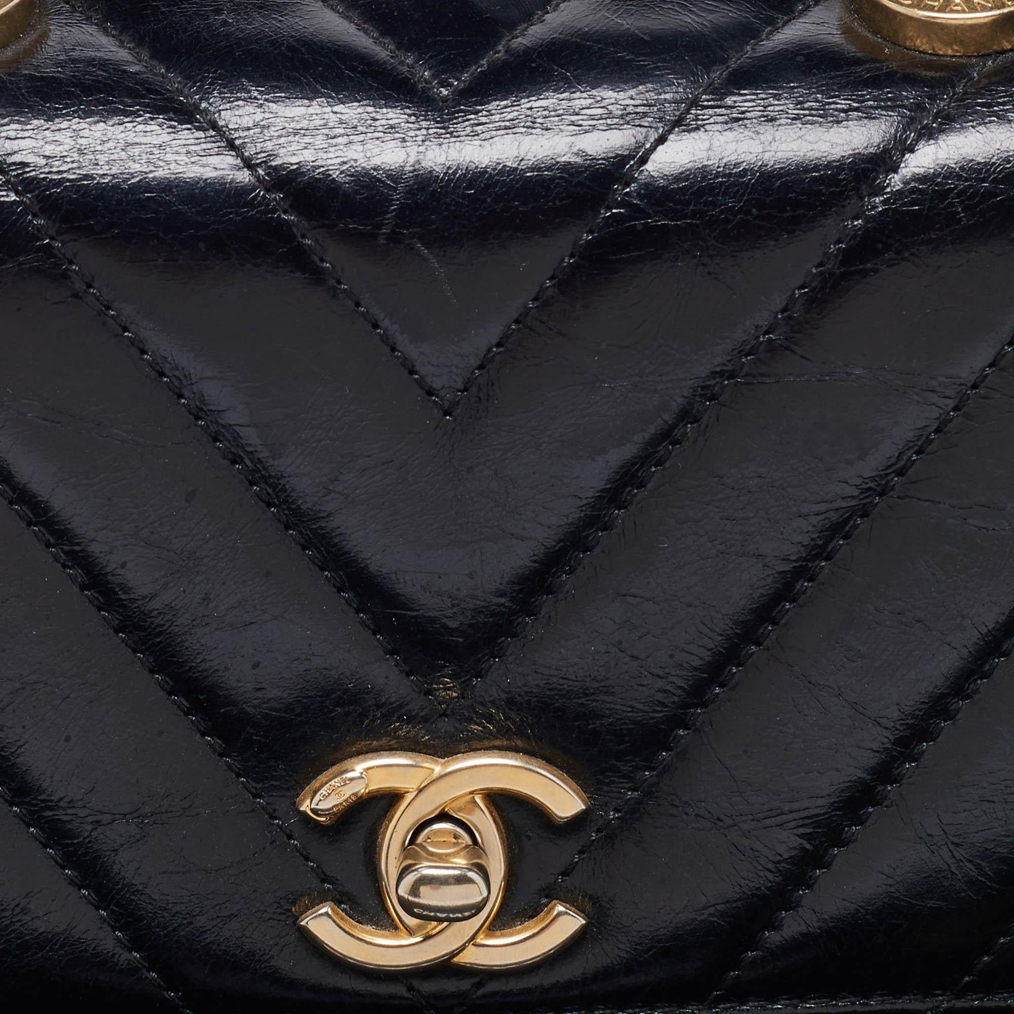 Chanel Black Chevron Glazed Leather Mini Coco Top Handle Bag 1