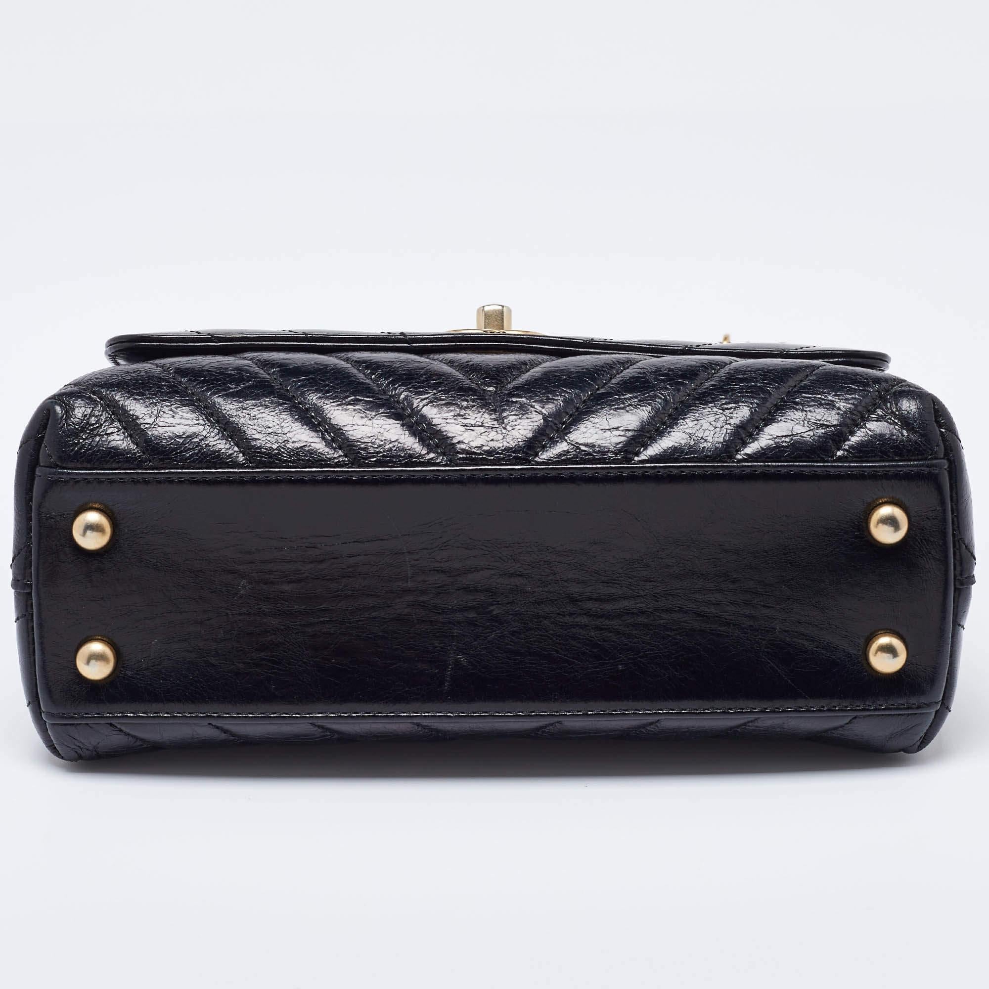 Chanel Black Chevron Glazed Leather Mini Coco Top Handle Bag 4
