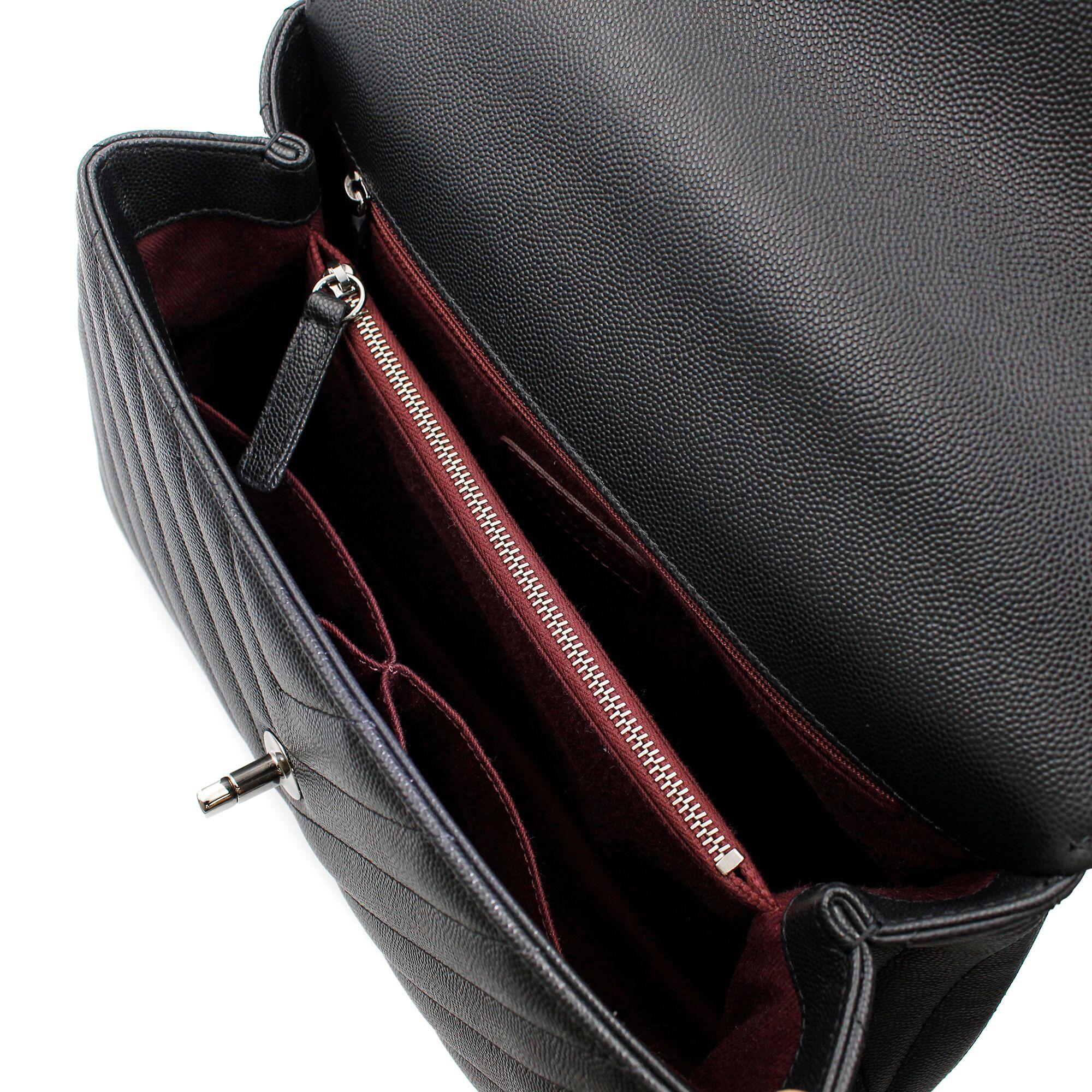 Chanel Black Chevron Grained Calfskin Ruthenium Metal Flap Bag With Top Handle  1