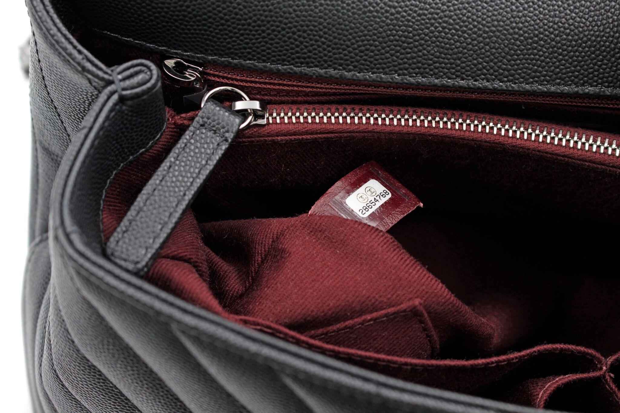Chanel Black Chevron Grained Calfskin Ruthenium Metal Flap Bag With Top Handle  2
