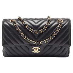 Chanel Black Chevron Lambskin Leather Medium Classic Double Flap Bag