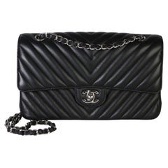Chanel Black Chevron Lambskin Medium Classic Double Flap Bag