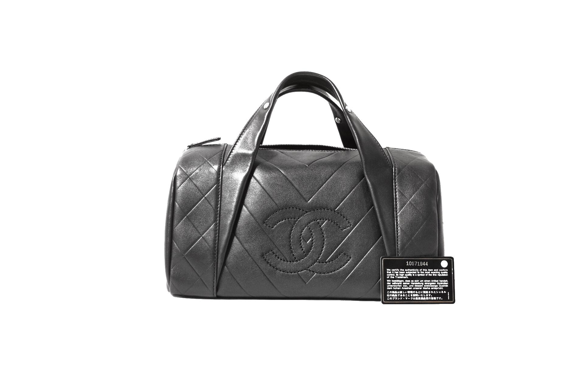 Chanel Black Chevron Leather All Day Long Boston Bag 6