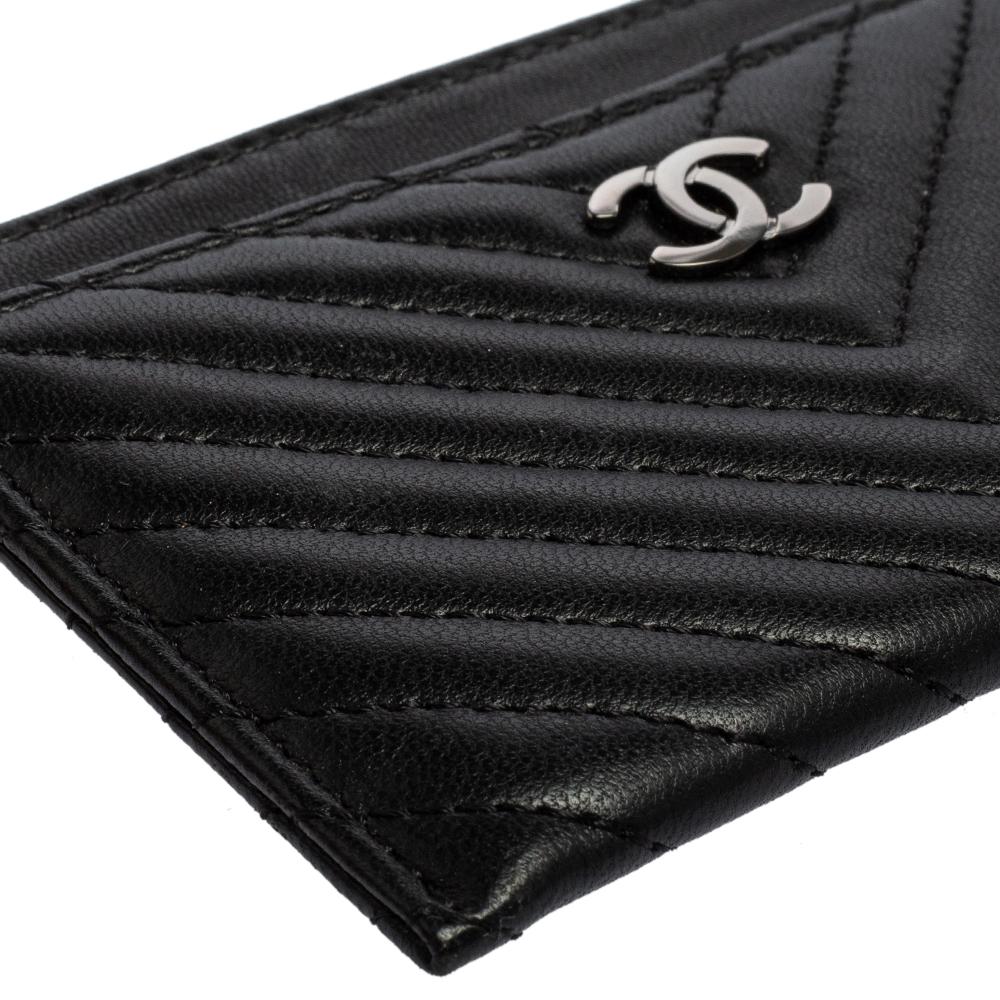 Chanel Black Chevron Leather CC Card Holder 5