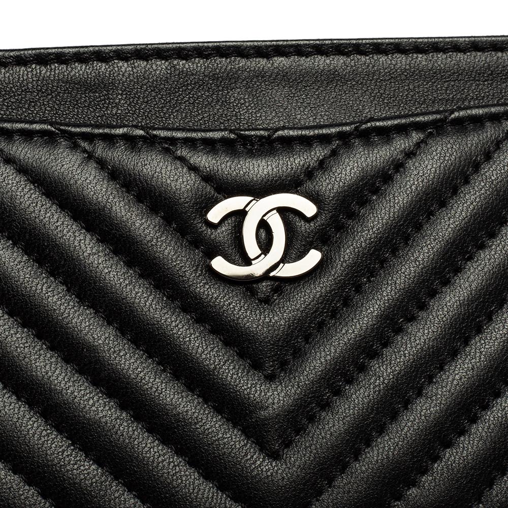 Chanel Black Chevron Leather CC Card Holder 4