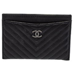 Chanel Black Chevron Leather CC Card Holder