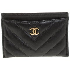 Chanel Black Chevron Leather CC Classic Card Holder