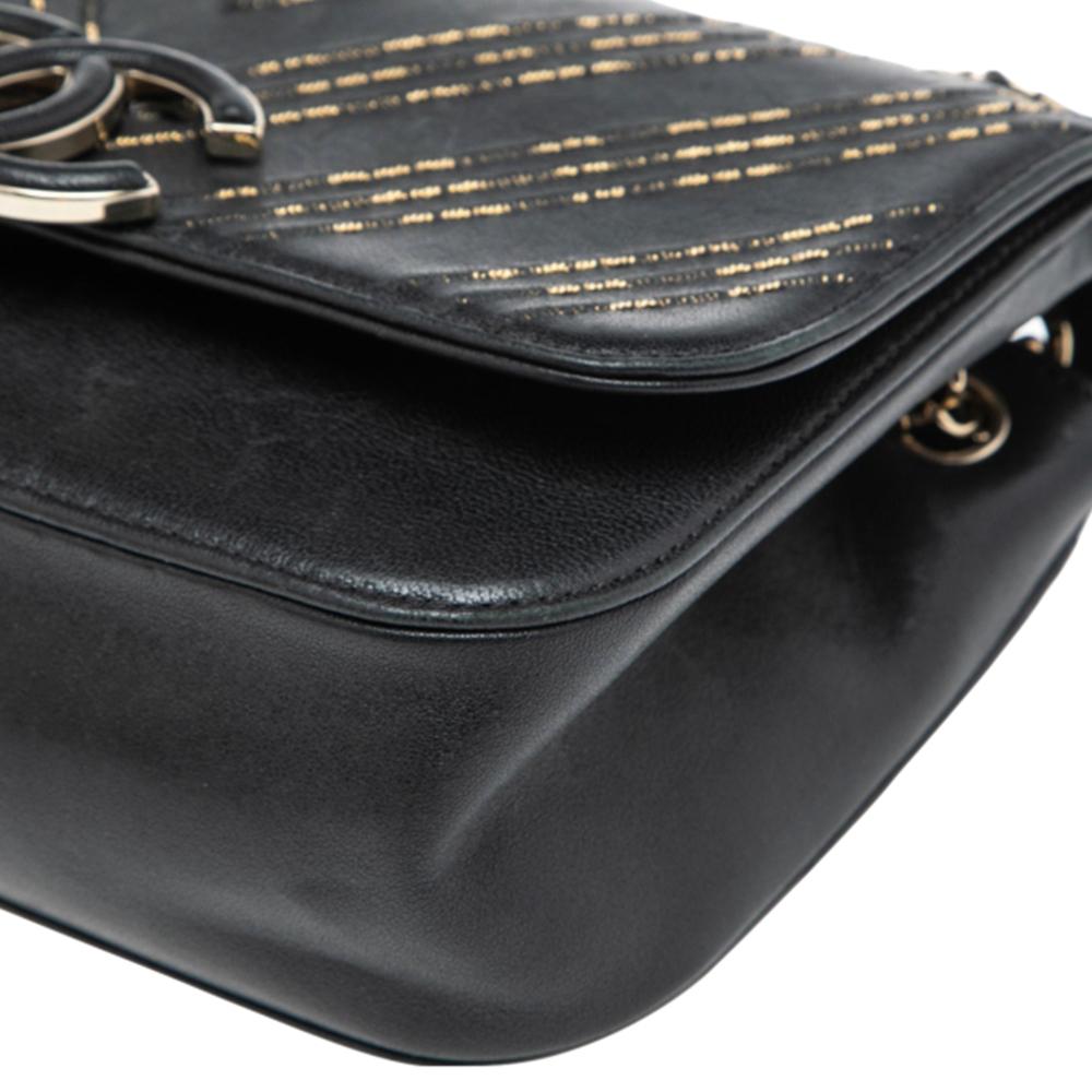 Chanel Black Chevron Leather CC Subtle Flap Bag 6