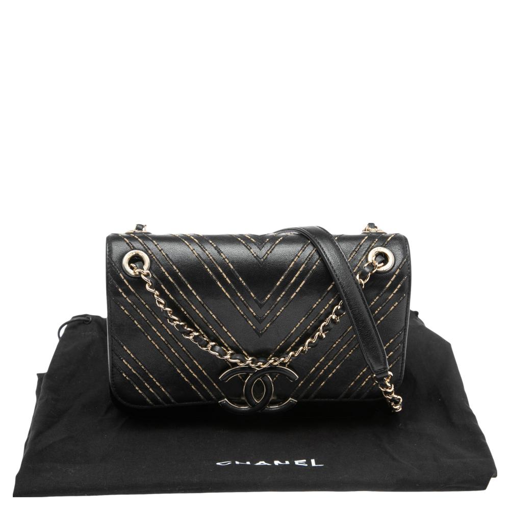 Chanel Black Chevron Leather CC Subtle Flap Bag 8