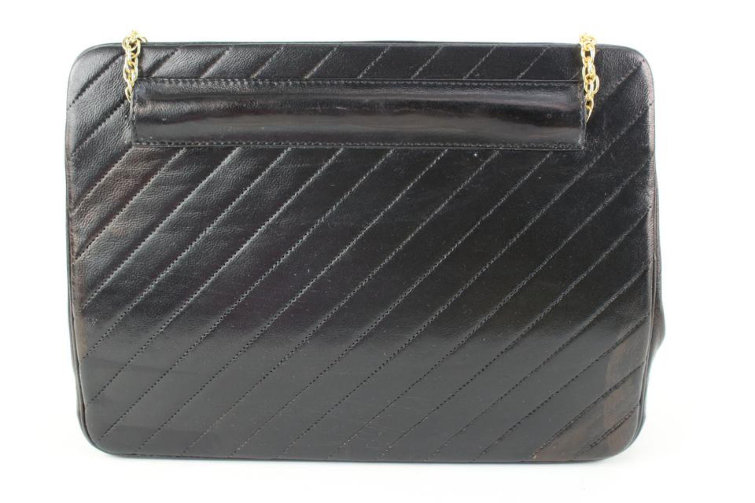 Chanel Black Chevron Leather Chain Bag 113ca57 For Sale 4