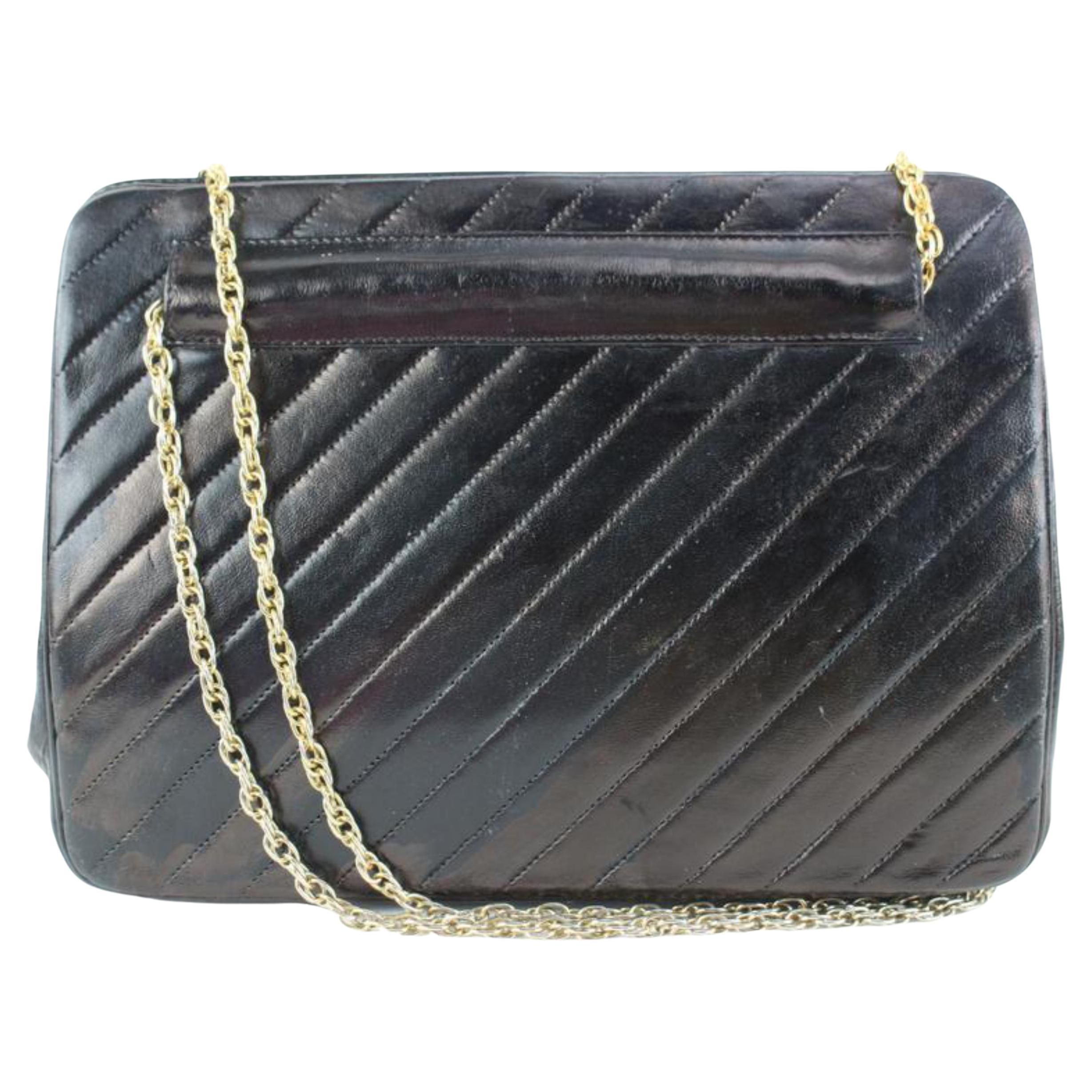 Chanel Black Chevron Leather Chain Bag 113ca57 For Sale