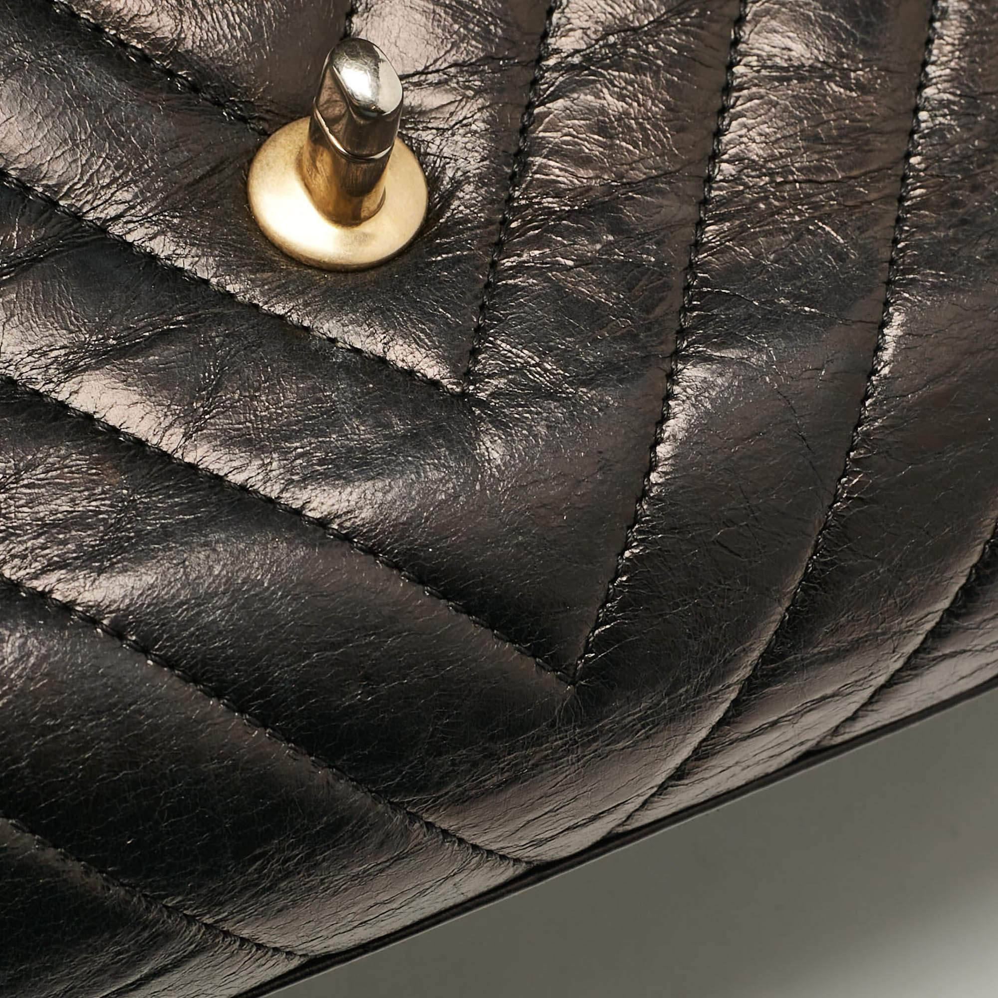 Chanel Black Chevron Leather Leather Medium Coco Top Handle Bag For Sale 3