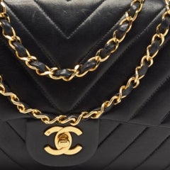 Chanel Black Chevron Leather Medium Classic Double Flap Bag