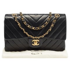 Chanel Black Chevron Leather Medium Classic Double Flap Bag