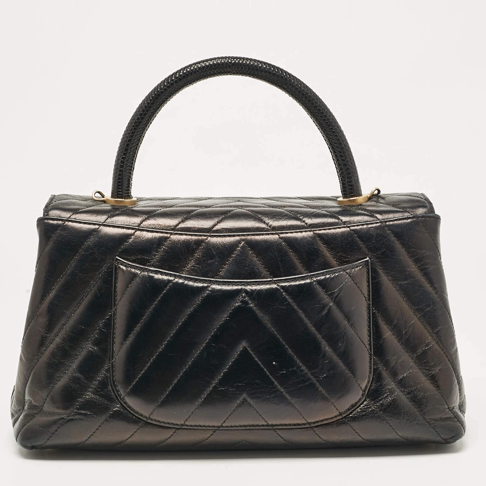 Women's Chanel Black Chevron Leather Small Coco Top Handle Bag For Sale