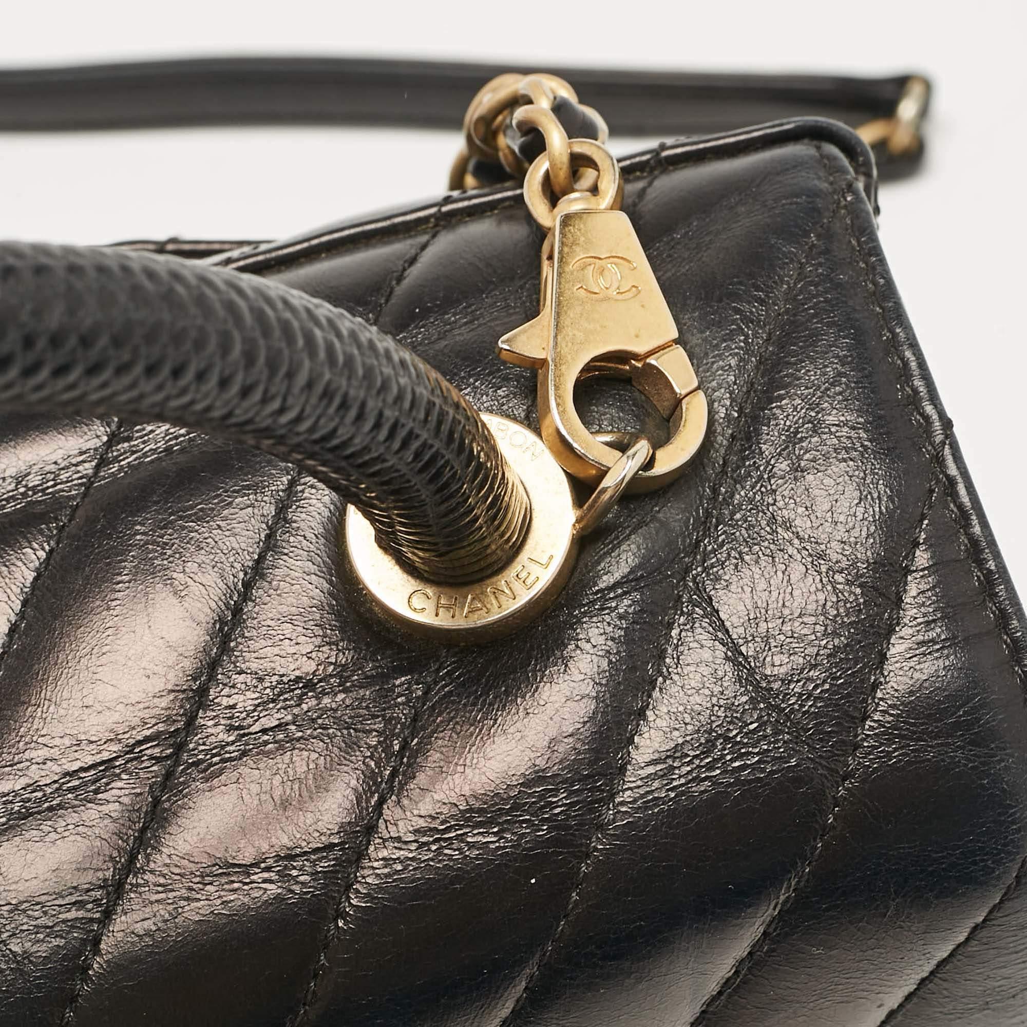 Chanel Black Chevron Leather Small Coco Top Handle Bag For Sale 4