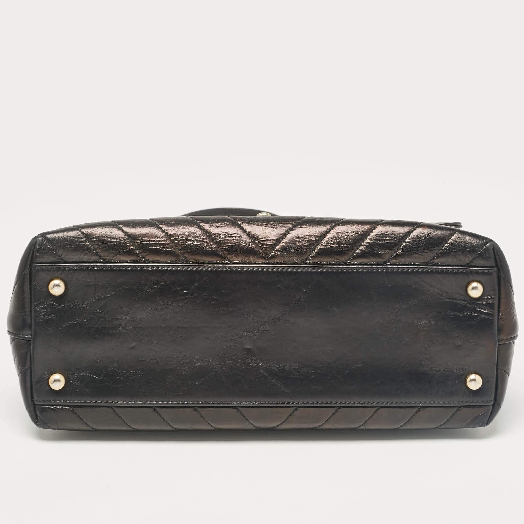 Chanel Black Chevron Leather Small Coco Top Handle Bag For Sale 4
