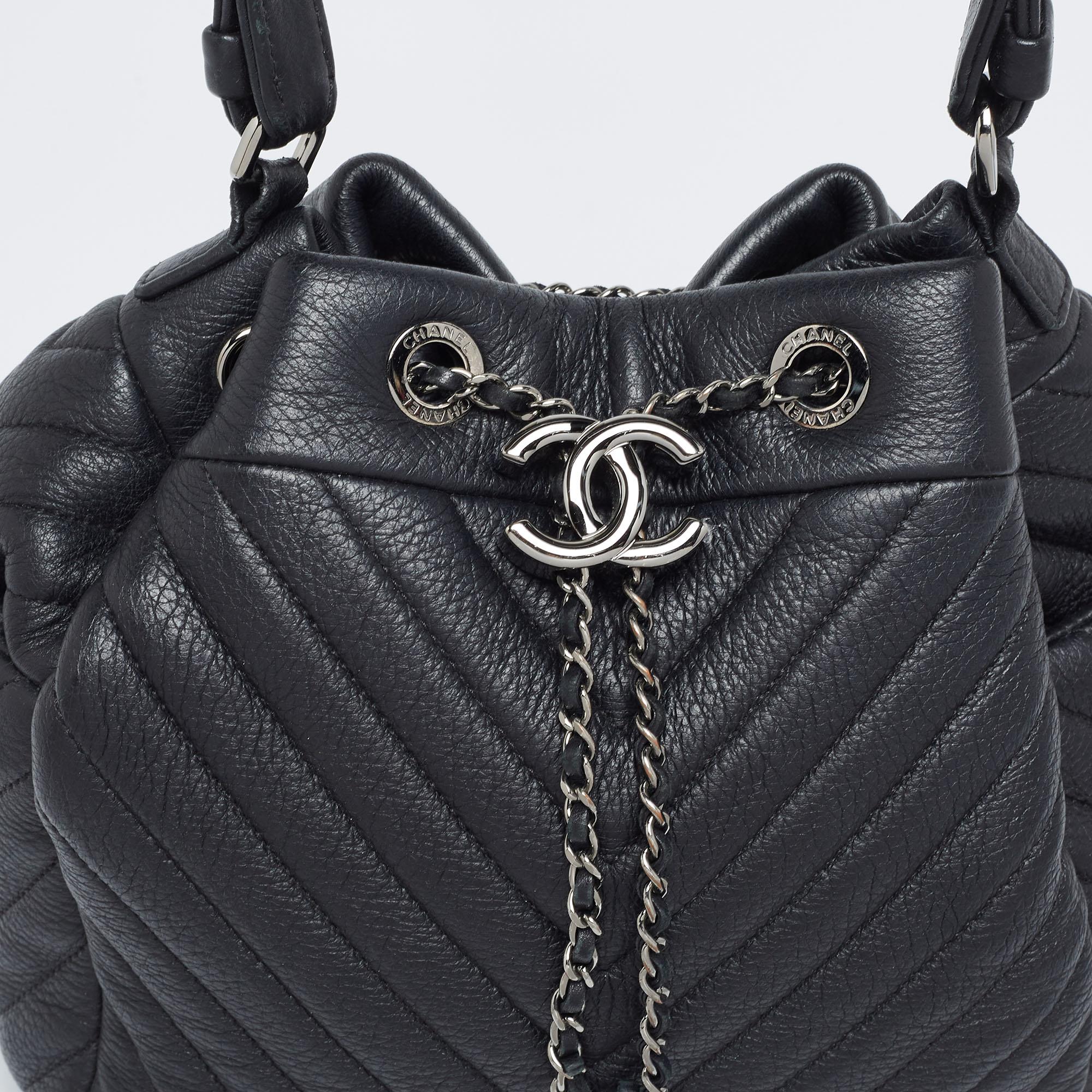 Chanel Black Chevron Leather Small Urban Spirit Bucket Bag 5