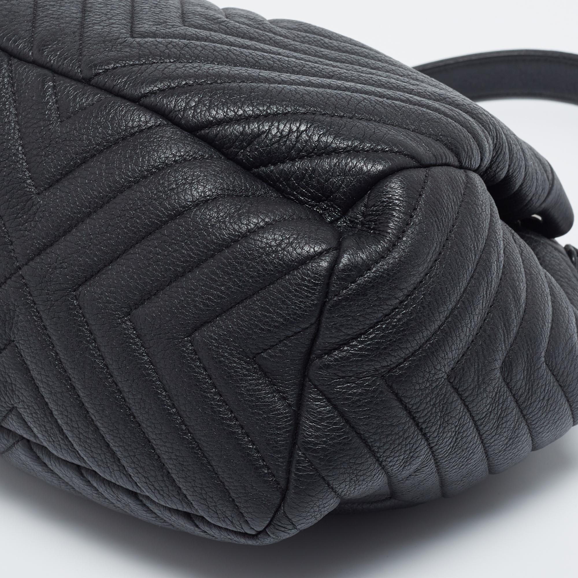 Women's Chanel Black Chevron Leather Small Urban Spirit Bucket Bag