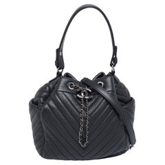 Chanel Black Chevron Leather Small Urban Spirit Bucket Bag