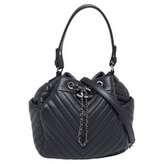 Chanel Black Chevron Leather Small Urban Spirit Bucket Bag