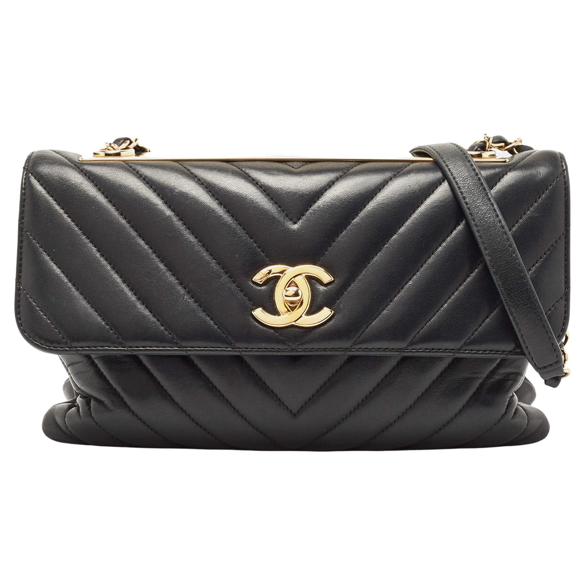 Chanel Black Chevron Leather Trendy CC Flap Bag at 1stDibs