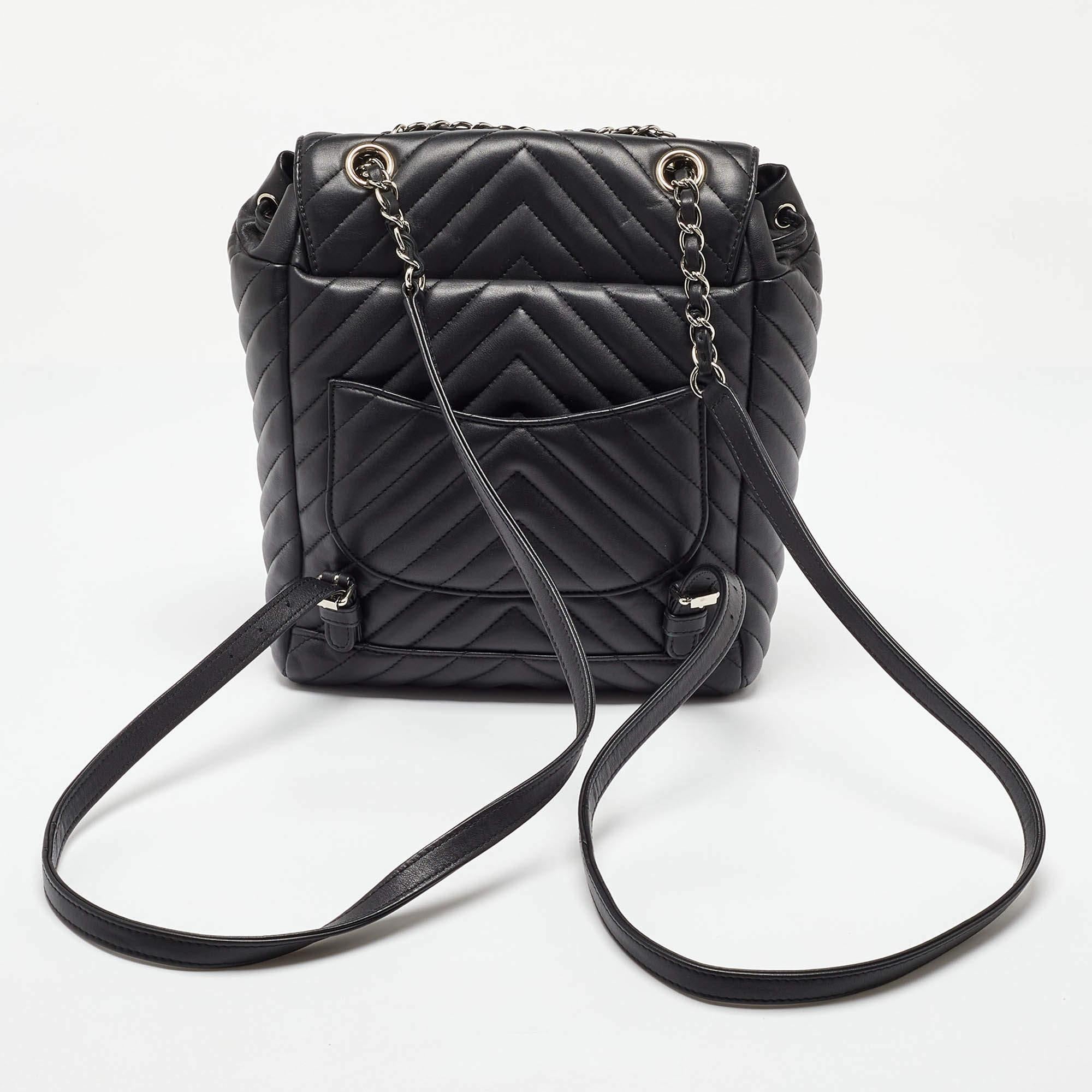 Women's Chanel Black Chevron Leather Urban Spirit Backpack