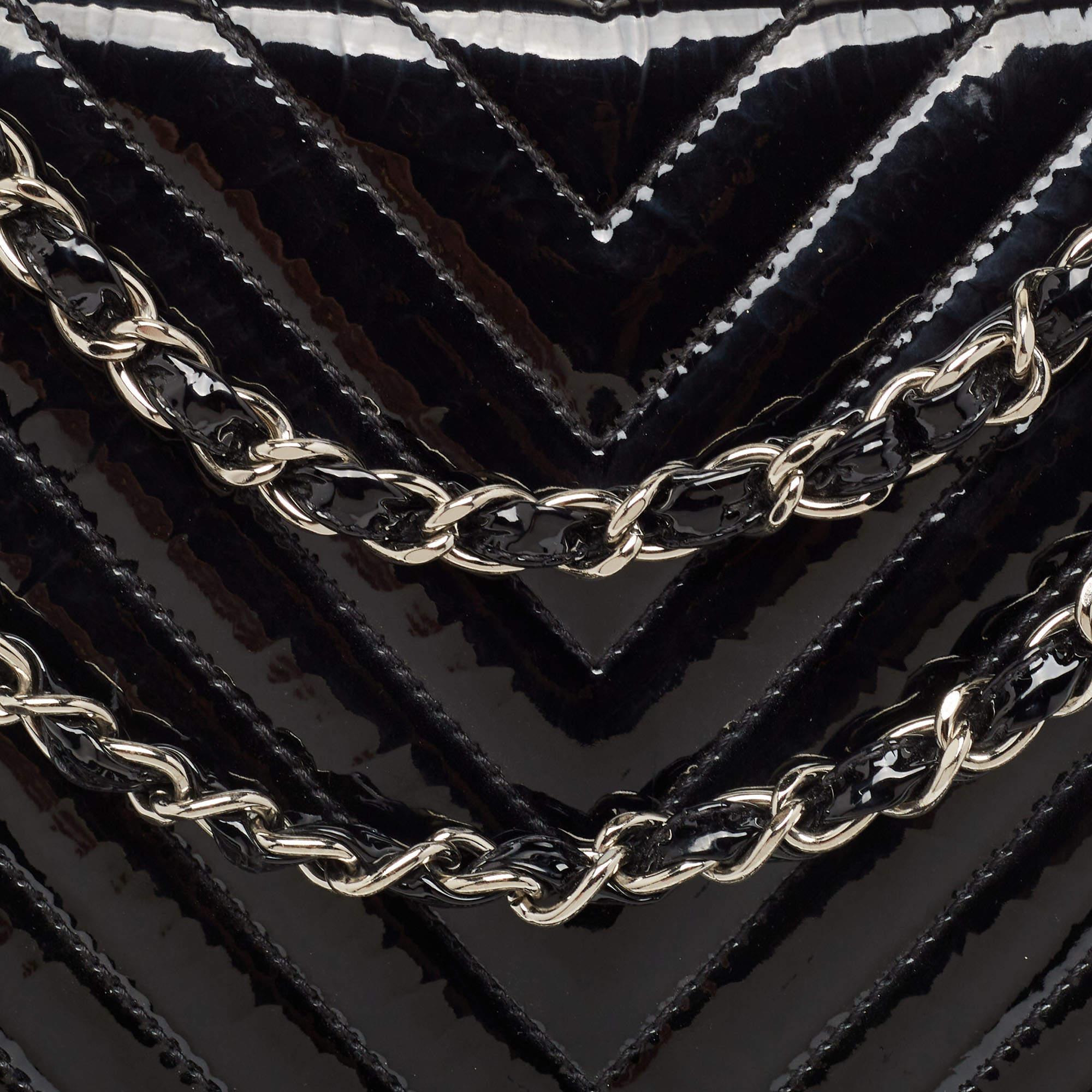 Chanel Black Chevron Patent Leather Maxi Classic Flap Bag 6