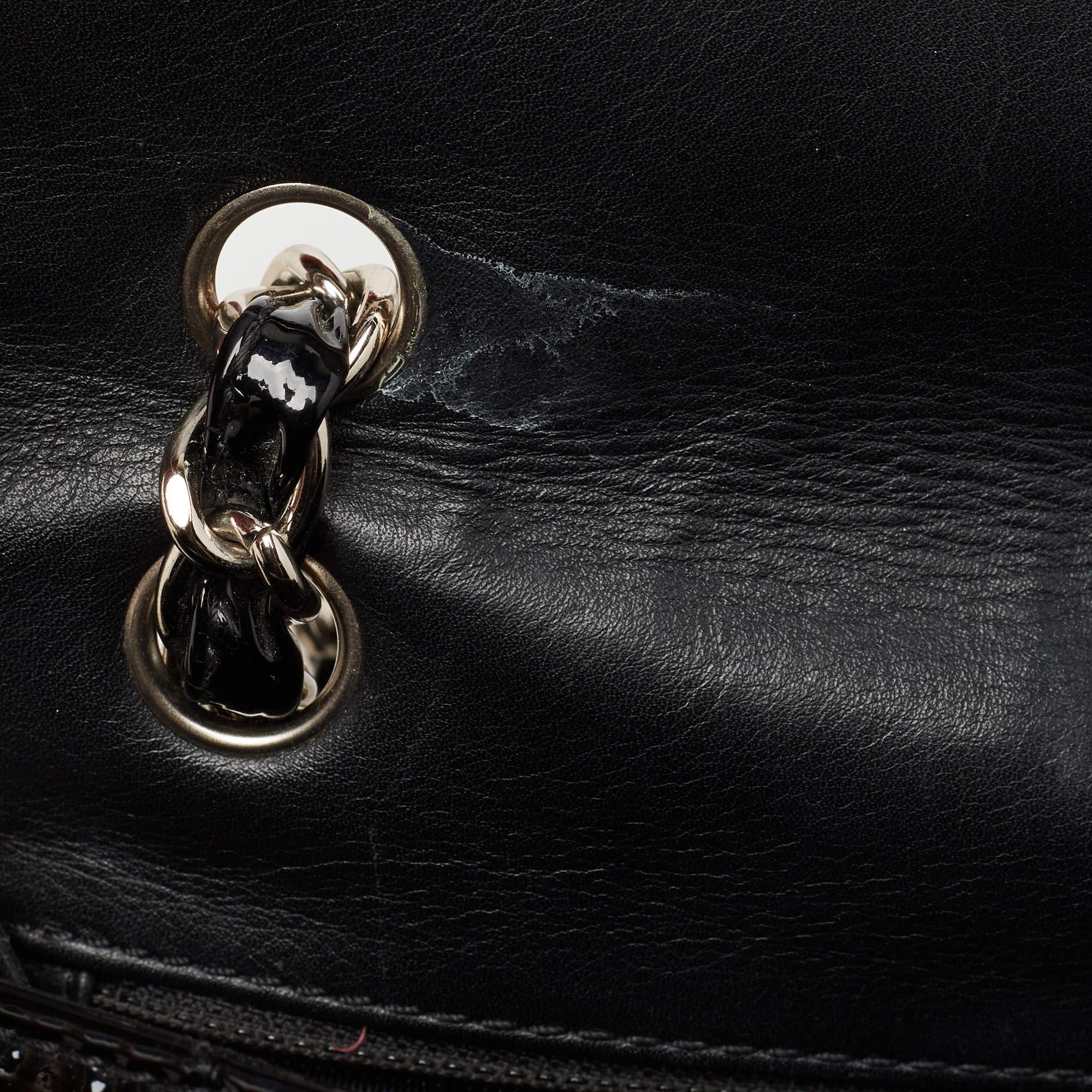 Chanel Black Chevron Patent Leather Maxi Classic Flap Bag 4