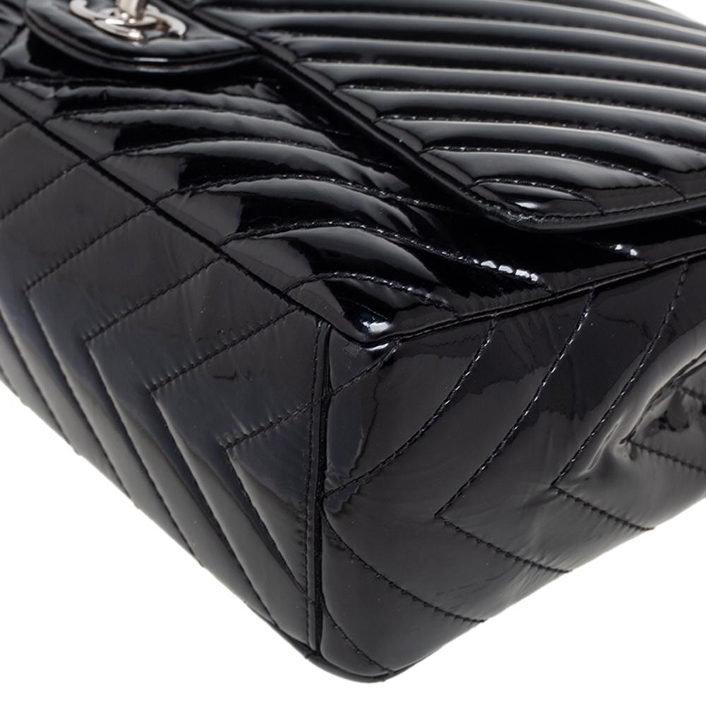 Chanel Black Chevron Patent Leather Maxi Classic Single Flap Bag 1