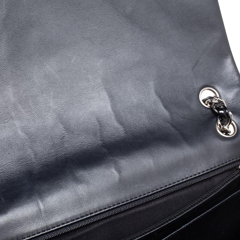 Chanel Black Chevron Patent Leather Maxi Classic Single Flap Bag 2