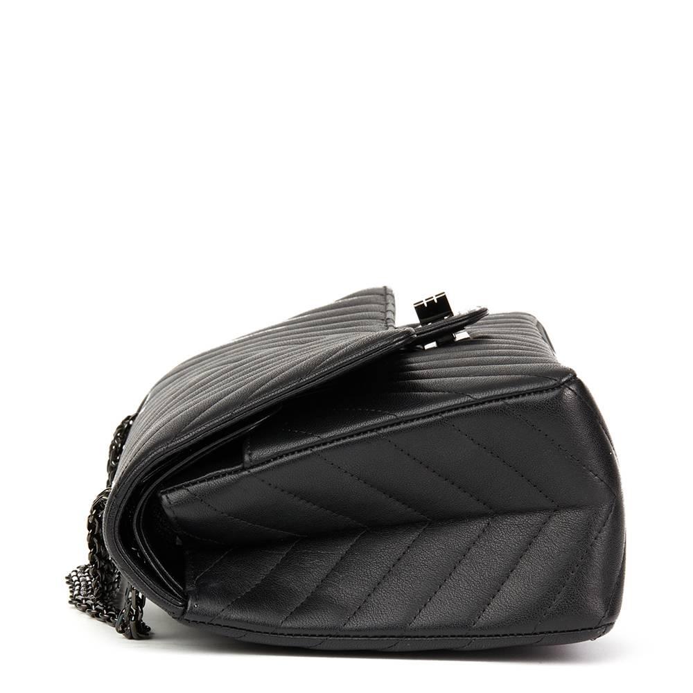 2017 Chanel Black Chevron Calfskin So Black 2.55 Reissue 226 Double Flap Bag 4