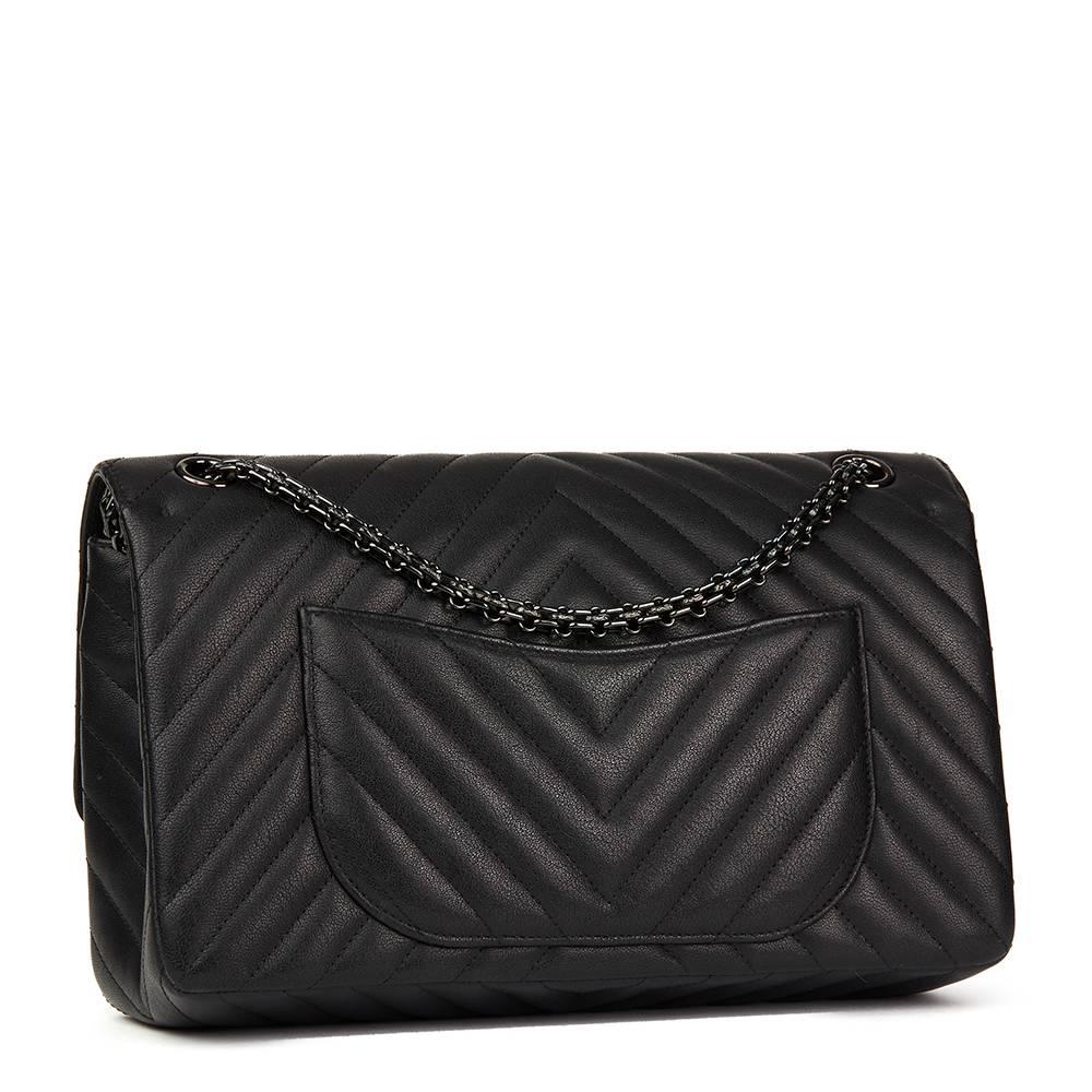 2017 Chanel Black Chevron Calfskin So Black 2.55 Reissue 226 Double Flap Bag 5