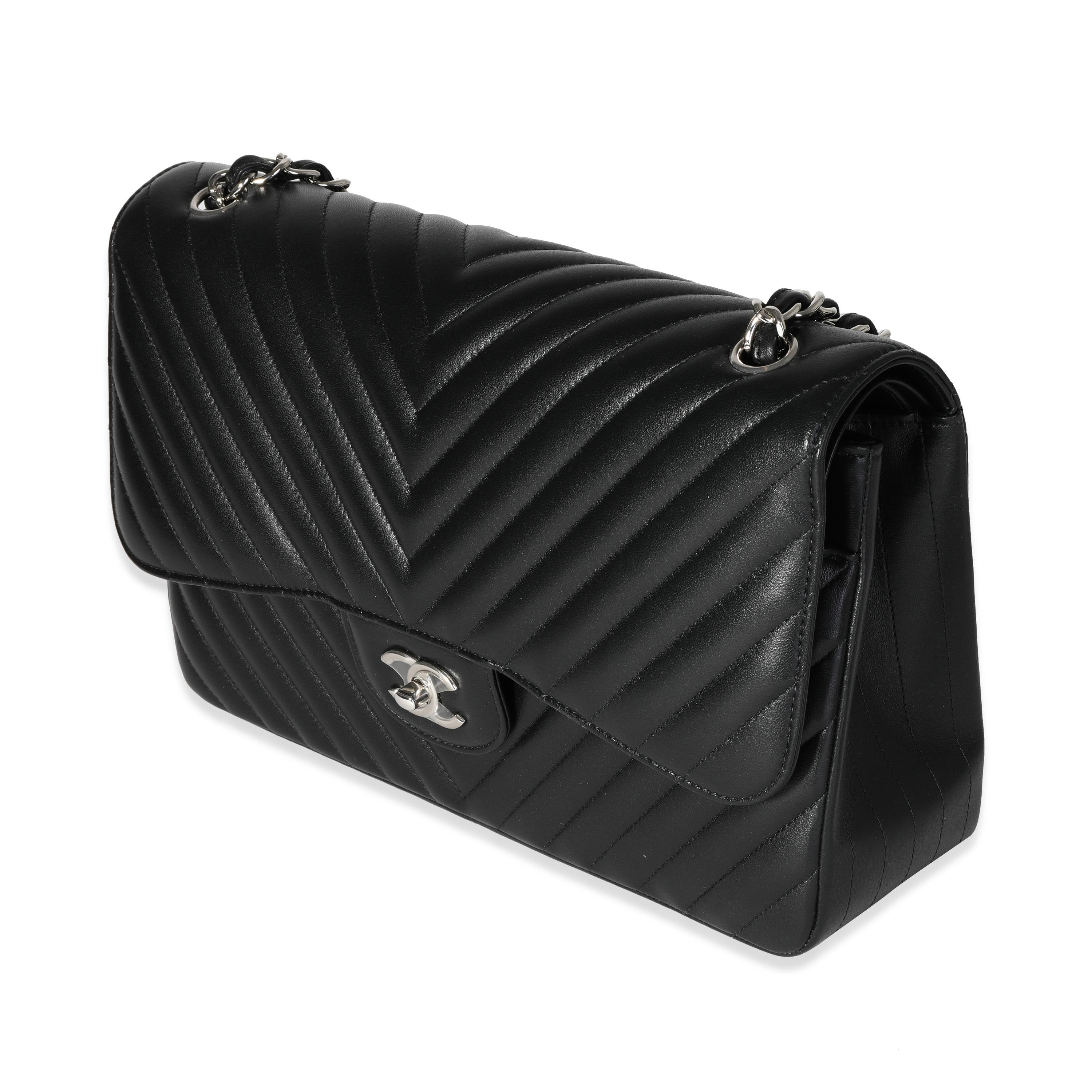 Women's Chanel Black Chevron Quilted Classic Jumbo Double Flap