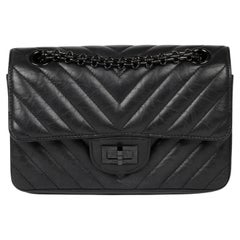 Chanel Black Chevron Quilted Crinkled Calfskin Leather SO Black 224 2.55 Reissue