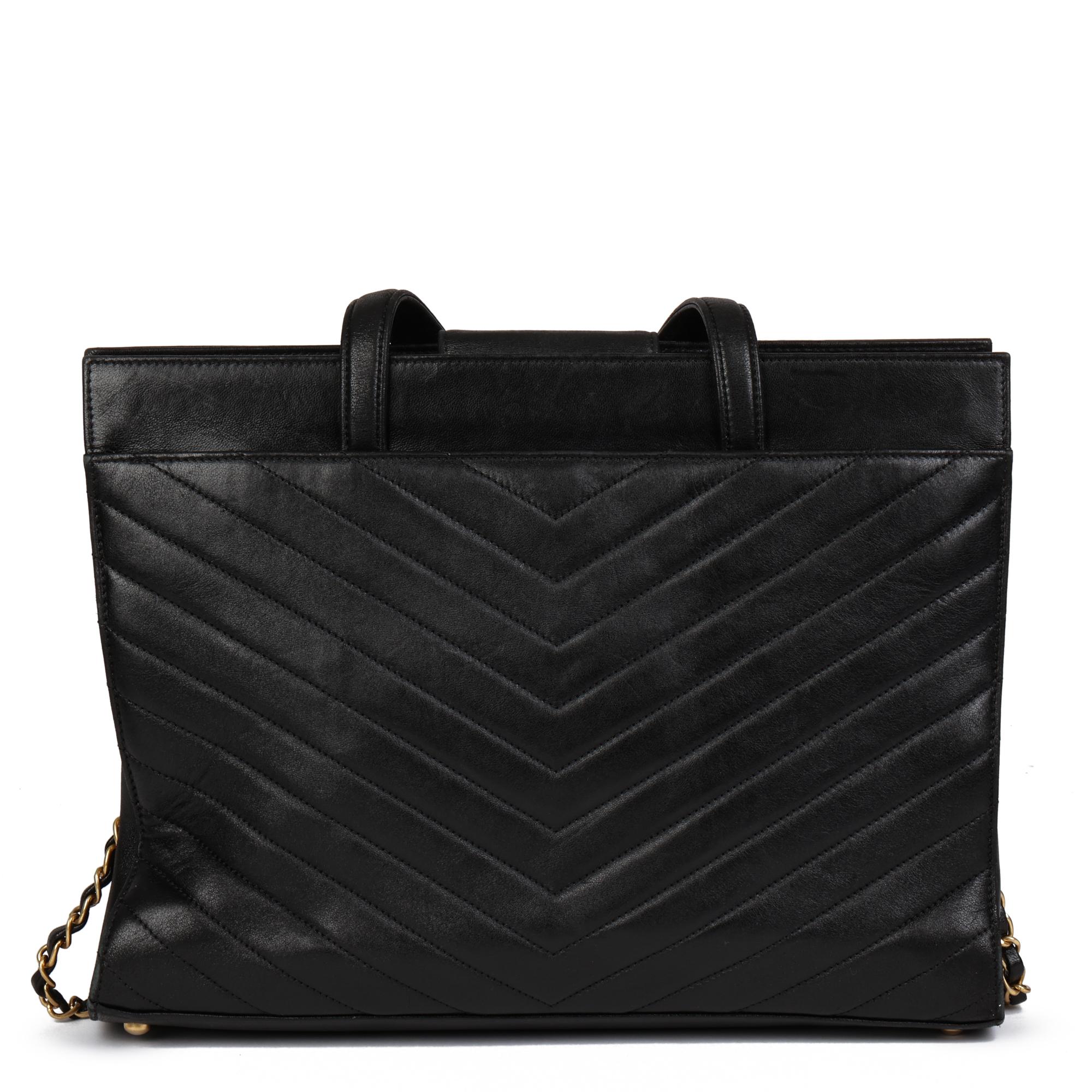 CHANEL Black Chevron Quilted Lambskin Classic Shoulder Tote 1