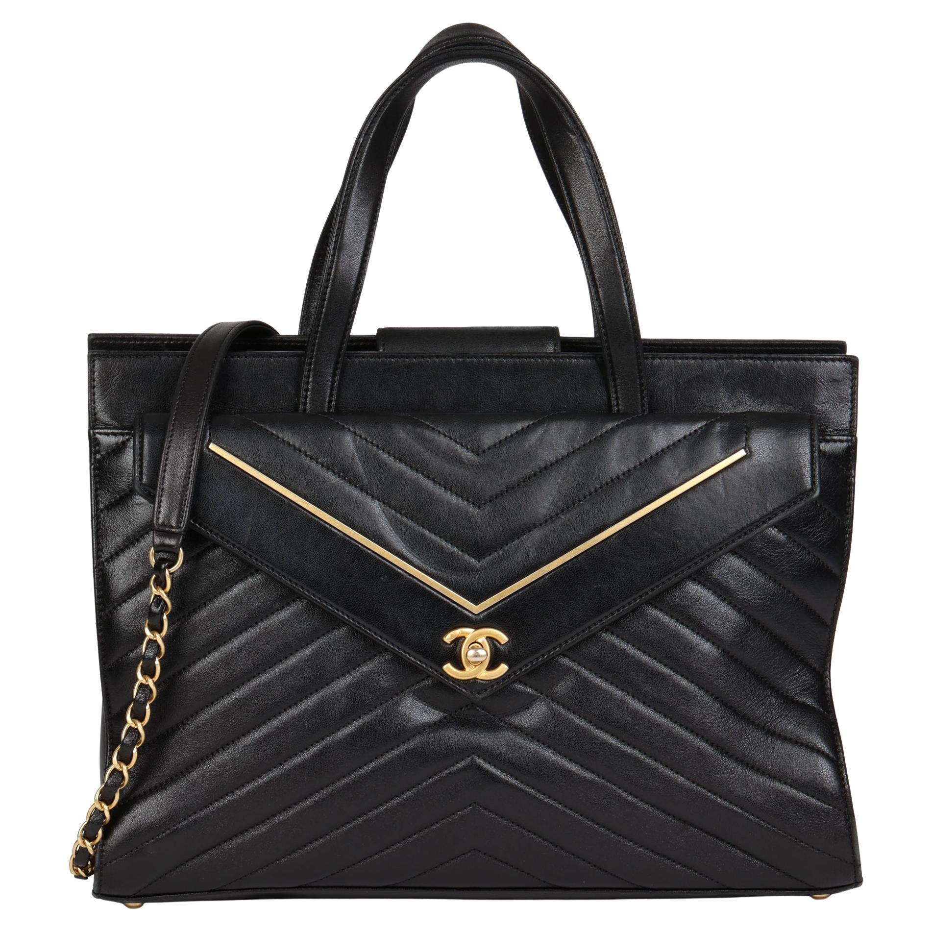 CHANEL Black Chevron Quilted Lambskin Classic Shoulder Tote