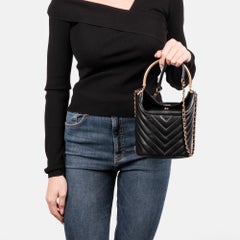 Chanel 2019 Black Chevron Quilted Lambskin Handle with Chic Bucket Bag