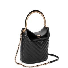 CHANEL Black Chevron Quilted Lambskin Handle with Chic Bucket Bag