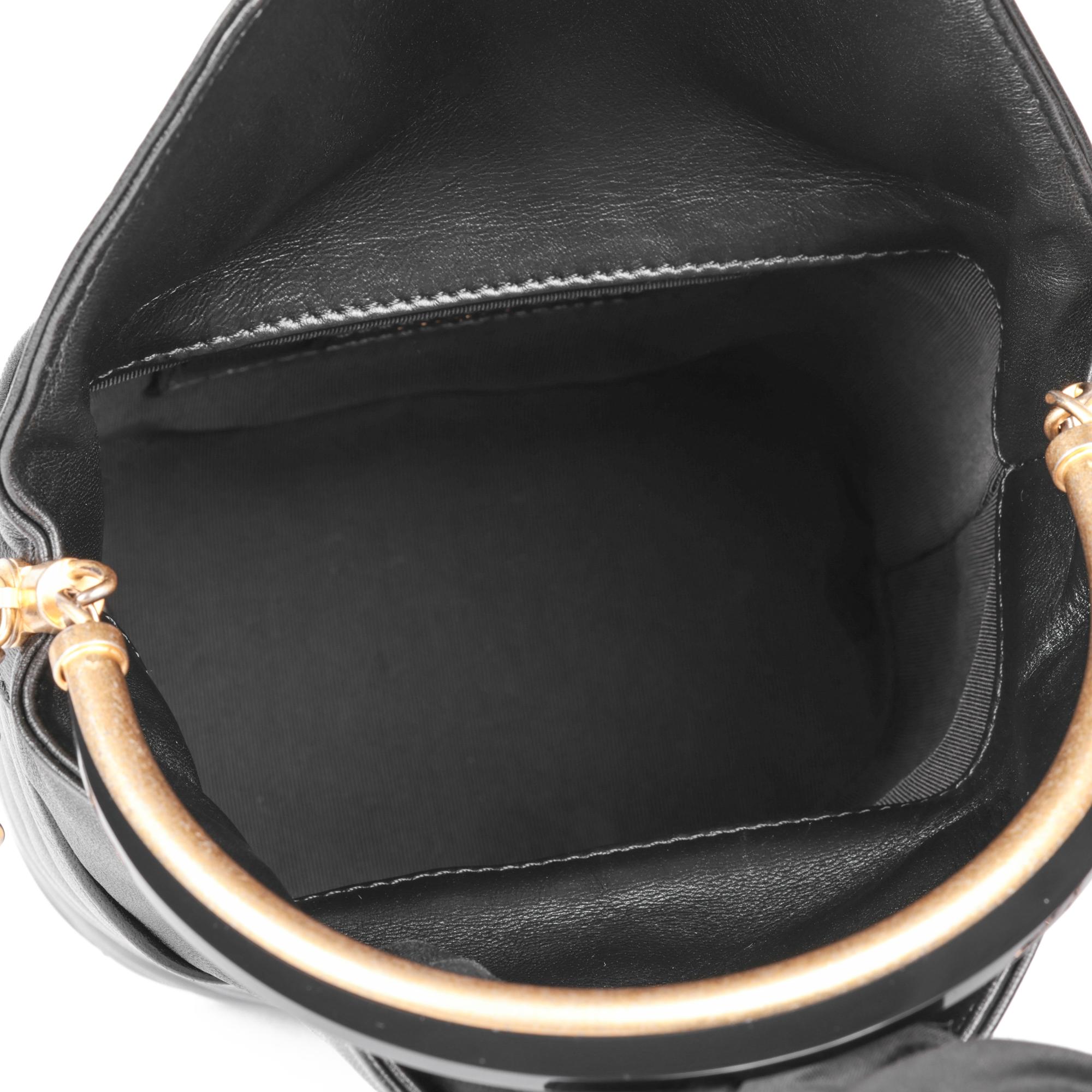 CHANEL Black Chevron Quilted Lambskin Handle with Chic Bucket Bag For Sale 5