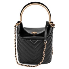 CHANEL Black Chevron Quilted Lambskin Handle with Chic Bucket Bag