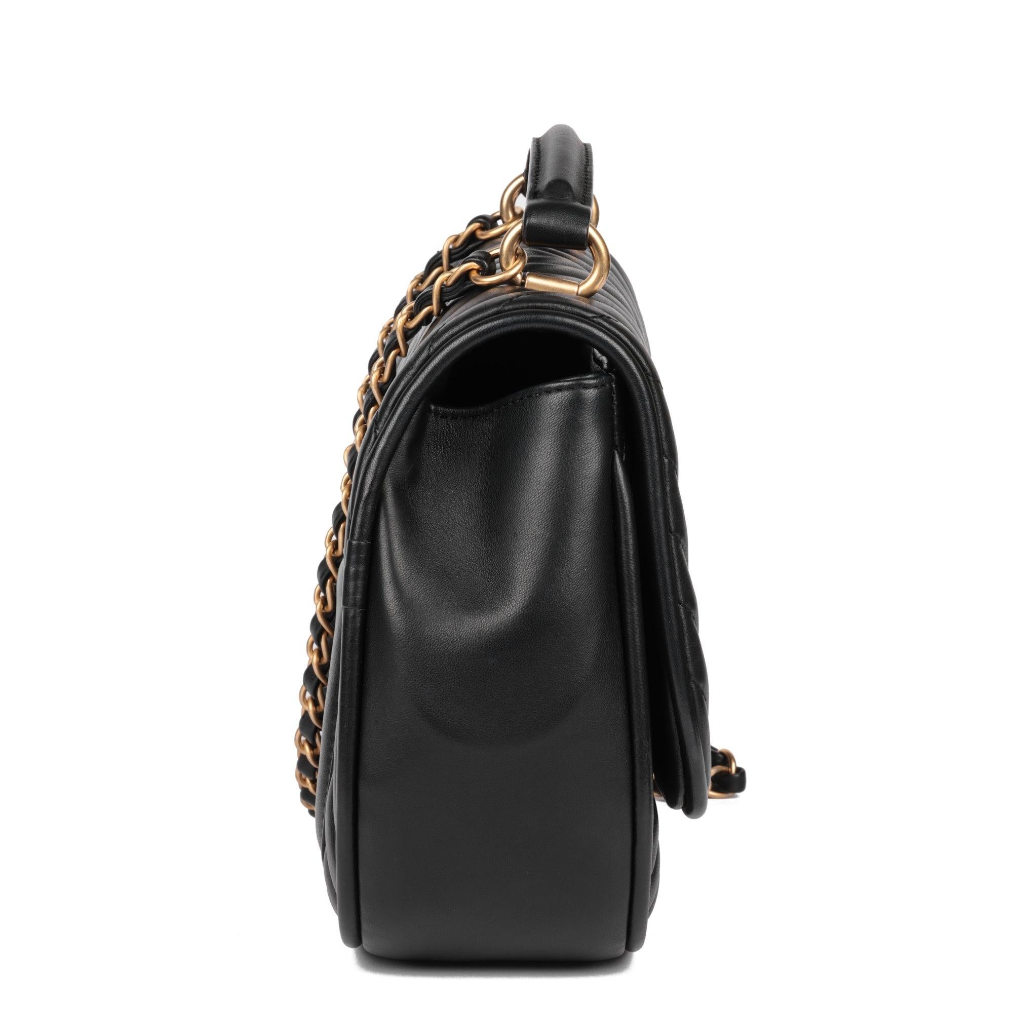 CHANEL Black Chevron Quilted Lambskin Medium Classic Top Handle Flap Bag In Excellent Condition In Bishop's Stortford, Hertfordshire