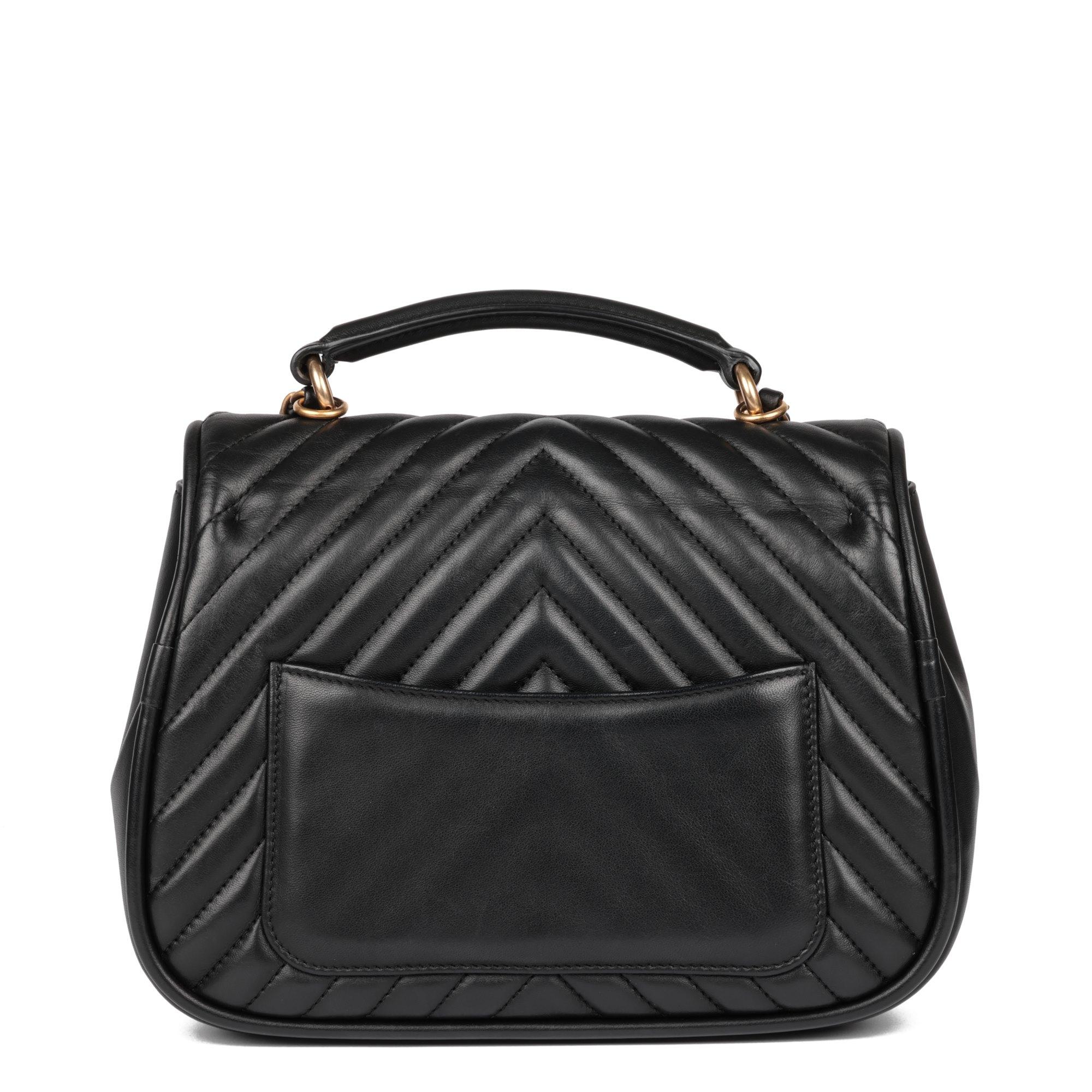 Women's CHANEL Black Chevron Quilted Lambskin Medium Classic Top Handle Flap Bag