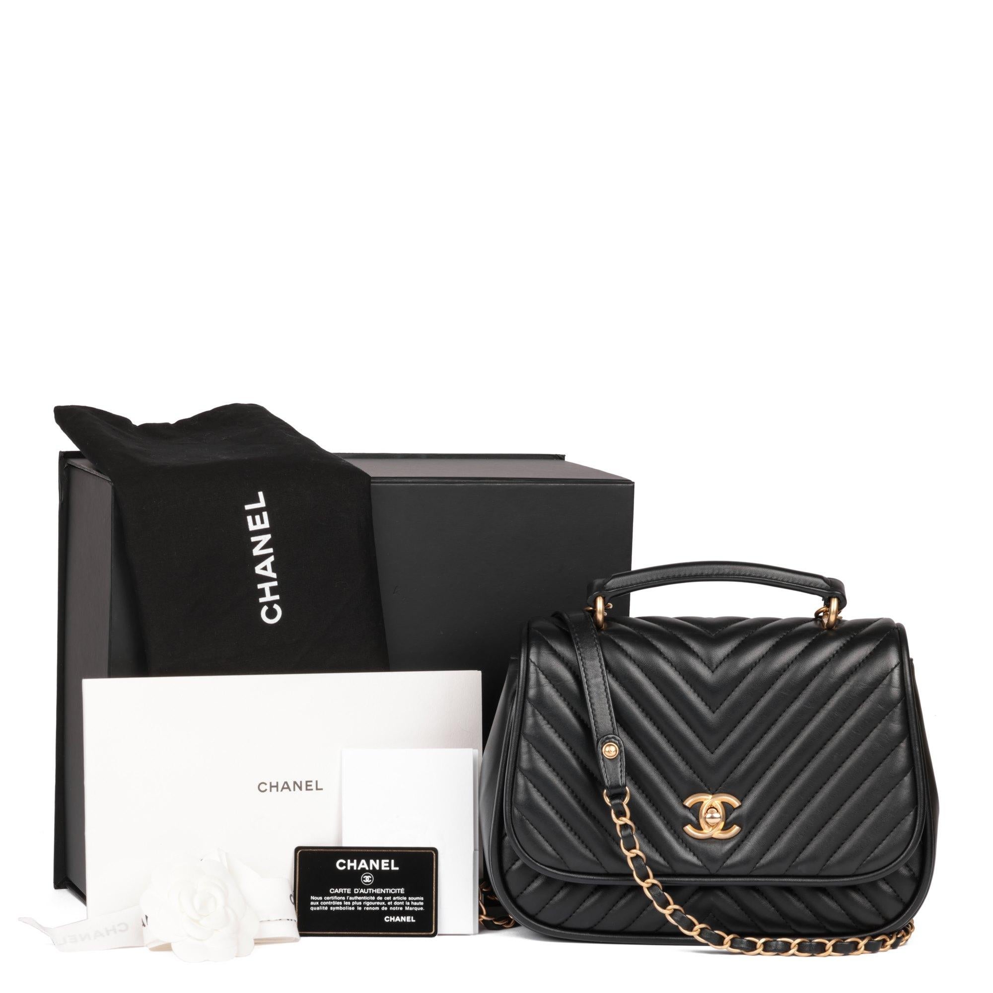 CHANEL Black Chevron Quilted Lambskin Medium Classic Top Handle Flap Bag 5
