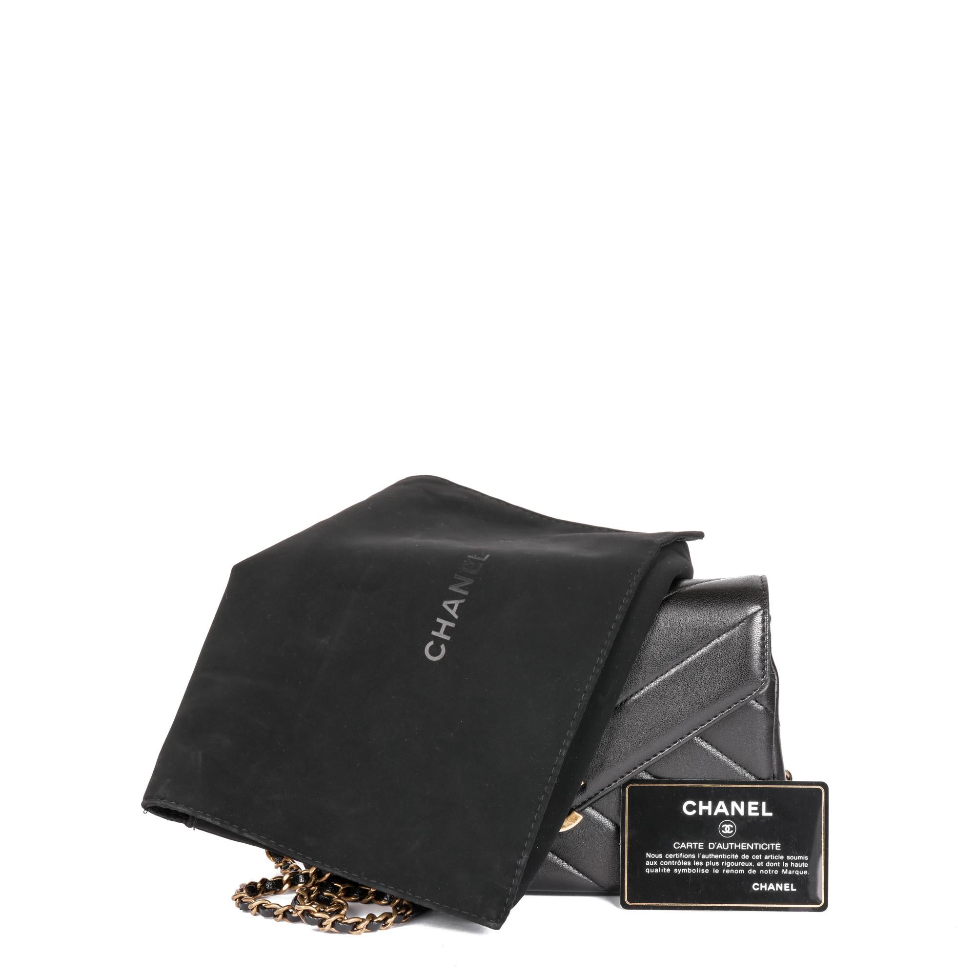 CHANEL  Black Chevron Quilted Lambskin Mini Envelope Single Flap Bag 7