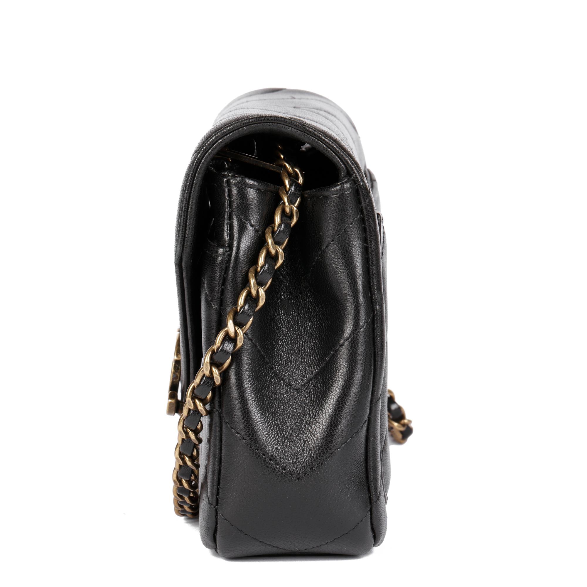 CHANEL  Black Chevron Quilted Lambskin Mini Envelope Single Flap Bag In Good Condition In Bishop's Stortford, Hertfordshire