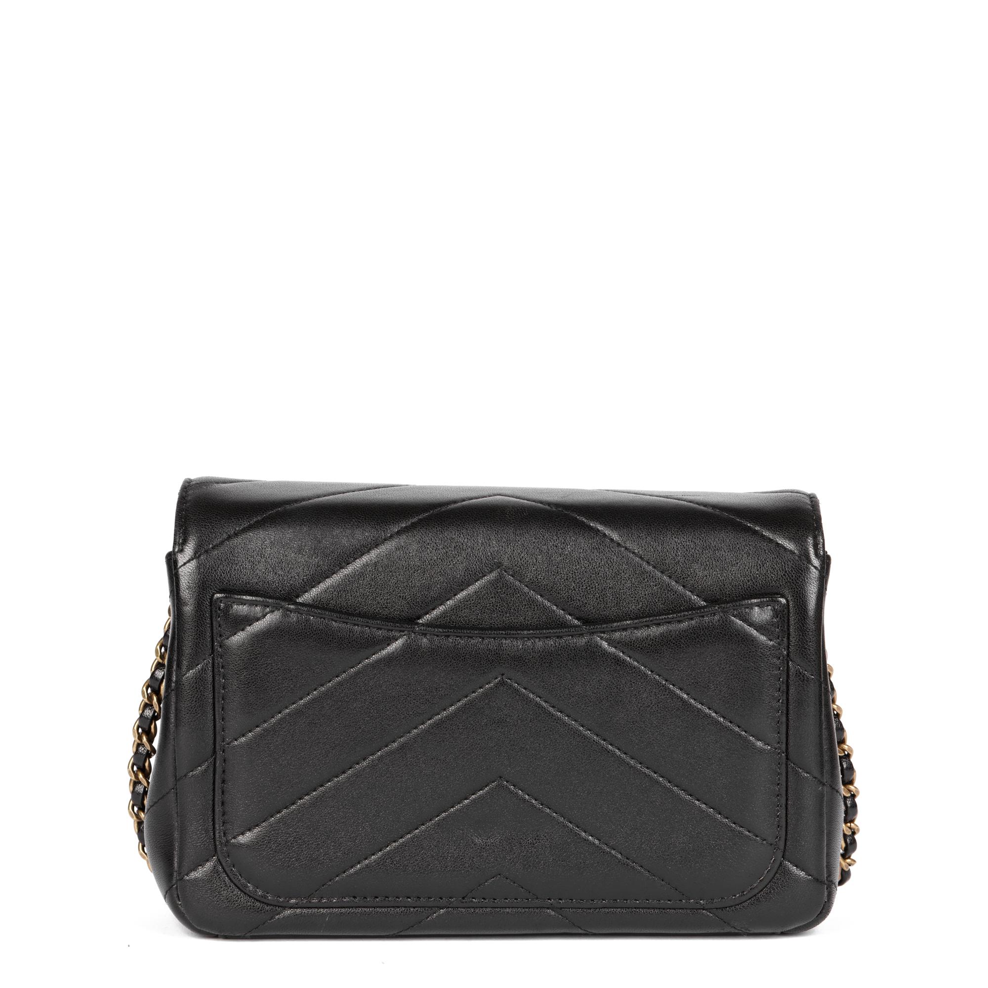 Women's CHANEL  Black Chevron Quilted Lambskin Mini Envelope Single Flap Bag