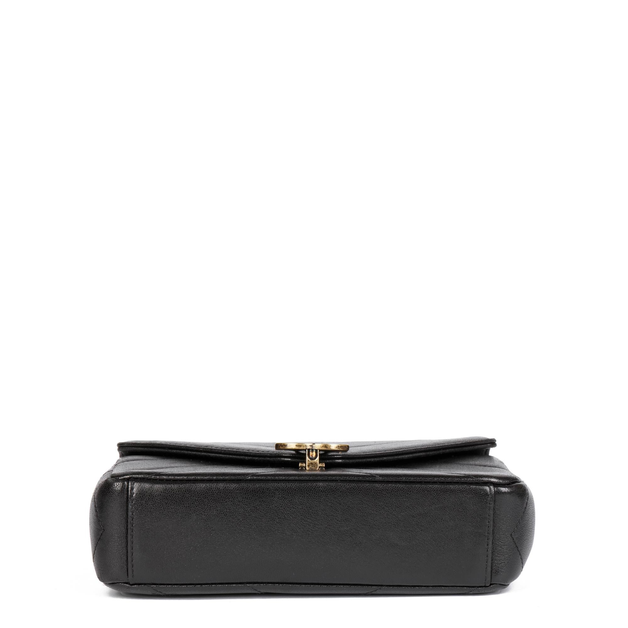 CHANEL  Black Chevron Quilted Lambskin Mini Envelope Single Flap Bag 1