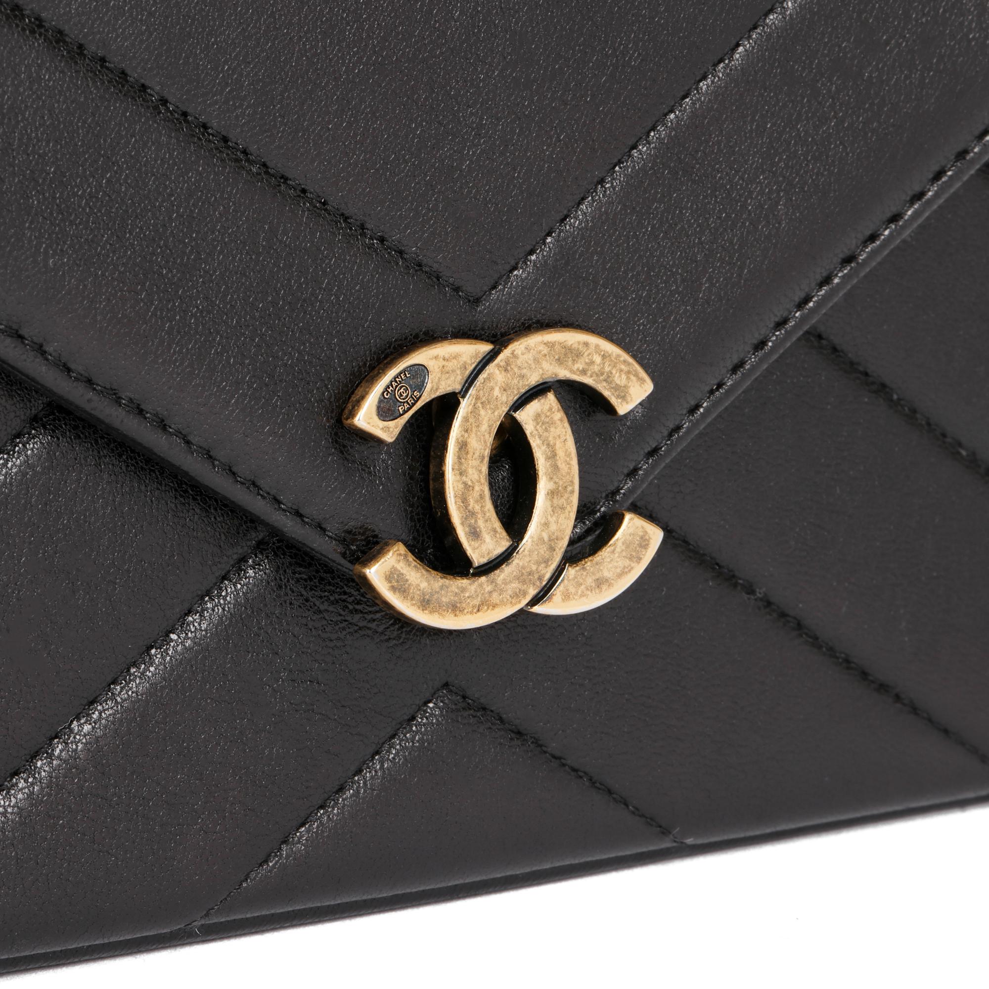 CHANEL  Black Chevron Quilted Lambskin Mini Envelope Single Flap Bag 2